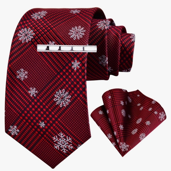 GUSLESON Christmas Necktie 3.15 Inch (8.8 cm) Pocket Square and Tie Clip Set - Picture 3 of 3